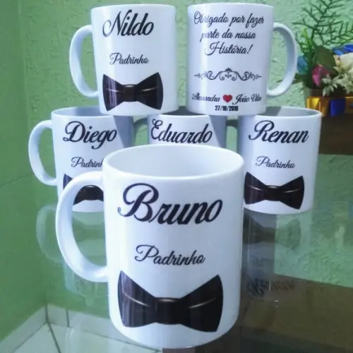 Kit com 10 Canecas Cerâmica Personalizada Padrinho Madrinhas
