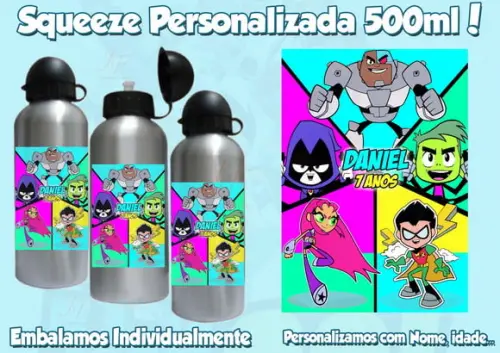 Kit com 10 Mochilinhas + 10 Squeezes Aluminio 500 ml