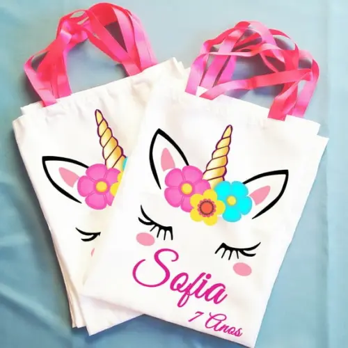 Kit com 50 Bolsinhas Sacolinhas Personalizada Unicórnio