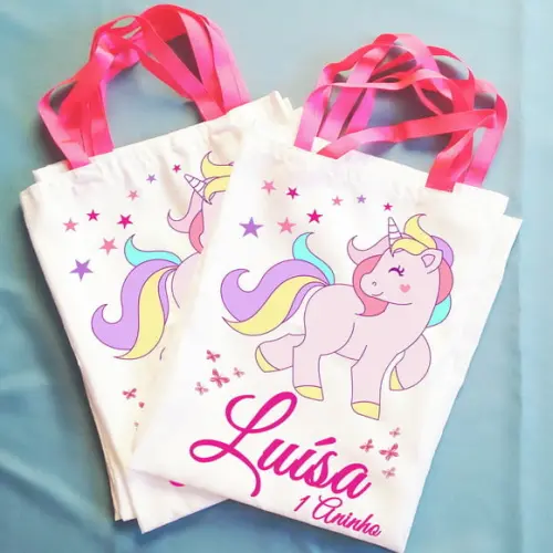 Kit com 60 Bolsinhas Sacolinhas Personalizada Unicórnio