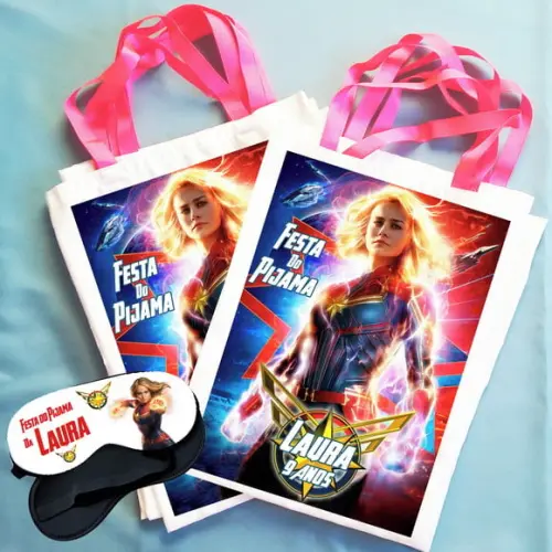 Kit Festa do Pijama Bolsinha + Máscara Capitã Marvel