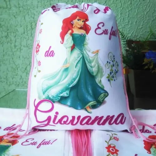 Mochilinha Ecobag Festa do Pijama Ariel Pequena Sereia