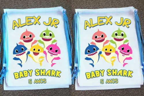 Mochilinha Ecobag Sacochila Personalizada Baby Shark