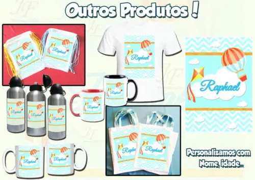 Mochilinha Ecobag Sacochila Personalizada Balões e Pipas