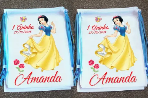 Mochilinha Ecobag Sacochila Personalizada Branca de Neve