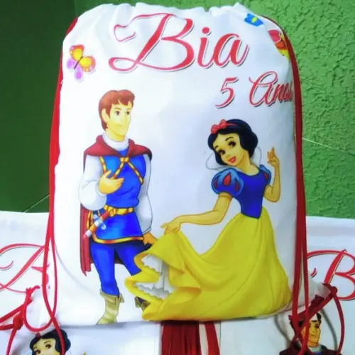 Mochilinha Ecobag Sacochila Personalizada Branca de Neve