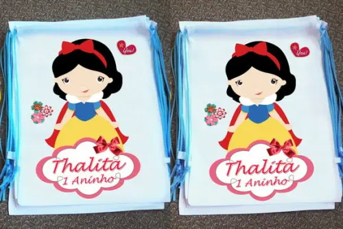 Mochilinha Ecobag Sacochila Personalizada Branca de Neve