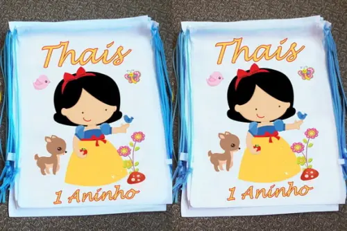 Mochilinha Ecobag Sacochila Personalizada Branca de Neve