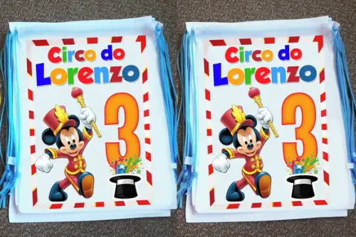 Mochilinha Ecobag Sacochila Personalizada Circo do Mickey