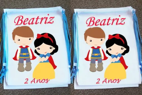 Mochilinha Ecobag Sacochila Personalizada Branca de Neve