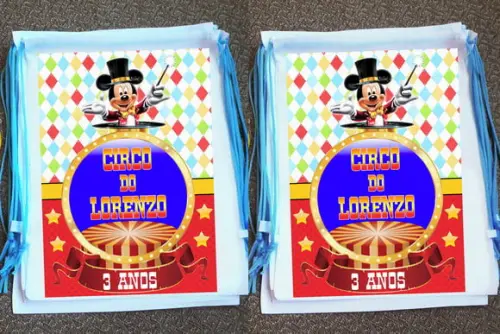 Mochilinha Ecobag Sacochila Personalizada Circo do Mickey