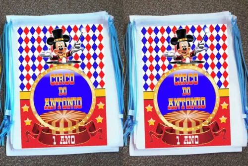 Mochilinha Ecobag Sacochila Personalizada Circo do Mickey
