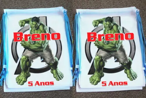 Mochilinha Ecobag Sacochila Personalizada Hulk