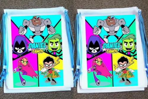 Mochilinha Ecobag Sacochila Personalizada Jovens Titans