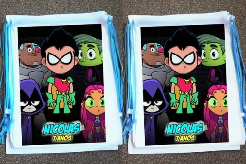 Mochilinha Ecobag Sacochila Personalizada Jovens Titans