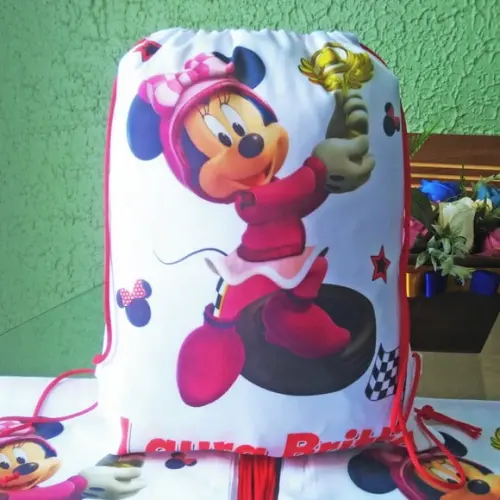 Mochilinha Ecobag Sacochila Personalizada Minnie Velocista