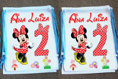 Mochilinha Ecobag Sacochila Personalizada Minnie Velocista
