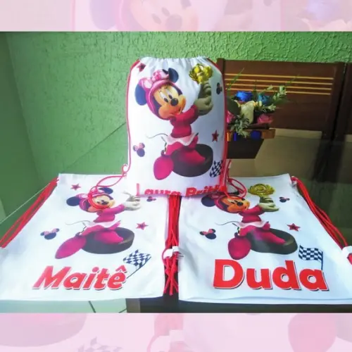 Mochilinha Ecobag Sacochila Personalizada Minnie Velocista