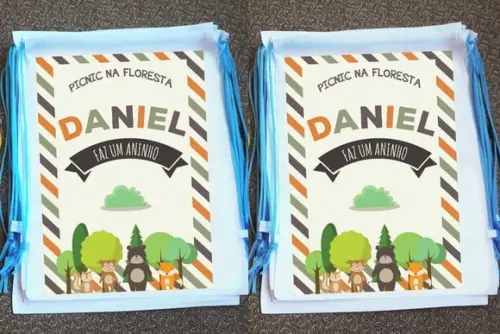 Mochilinha Ecobag Sacochila Personalizada Picnic na Floresta