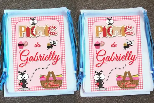 Mochilinha Ecobag Sacochila Personalizada Picnic na Floresta