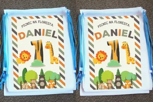 Mochilinha Ecobag Sacochila Personalizada Picnic na Floresta