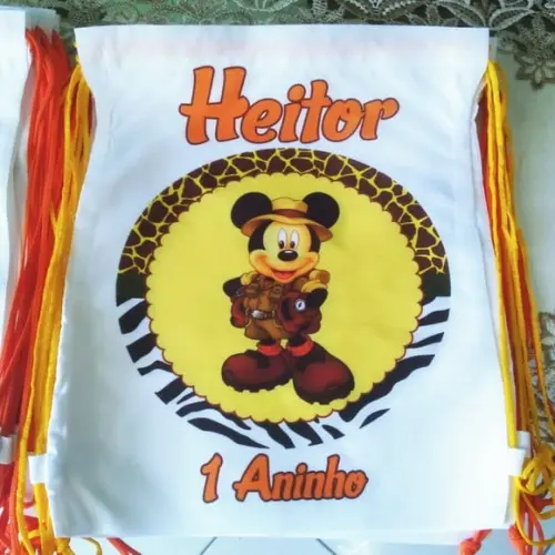 Mochilinha Ecobag Sacochila Personalizada Safari do Mickey