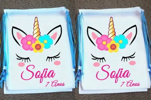 Mochilinha Ecobag Sacochila Personalizada Unicórnio