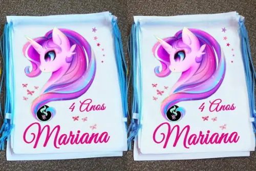 Mochilinha Ecobag Sacochila Personalizada Unicórnio