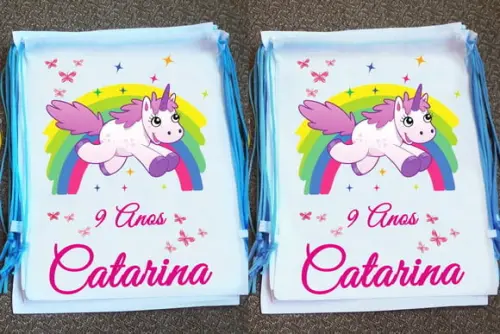 Mochilinha Ecobag Sacochila Personalizada Unicórnio