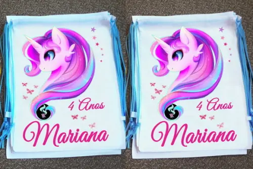 Mochilinha Ecobag Sacochila Personalizada Unicórnio