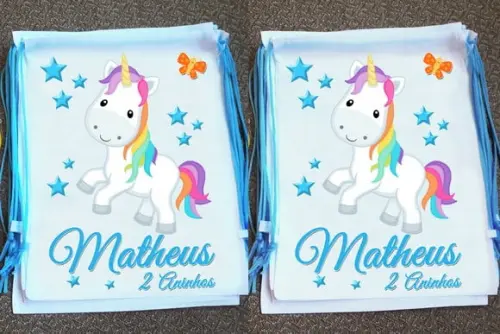 Mochilinha Ecobag Sacochila Personalizada Unicórnio