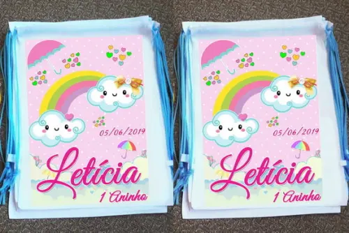 Mochilinha Personalizada Chuva de Bençãos Chuva de Amor