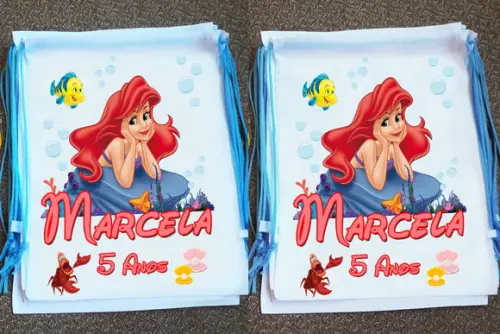Mochilinhas Ecobag Sacochila Ariel Pequena Sereia