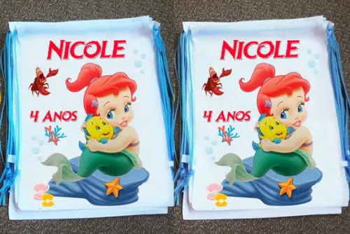 Mochilinhas Ecobag Sacochila Ariel Pequena Sereia