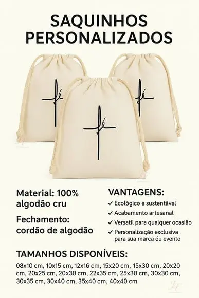 Saquinhos 08 x 10cm Personalizados Algodão Cru Lembrancinhas