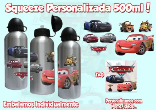 Squeeze Alumínio 500 ml Macqueen Filme Carros Personalizada