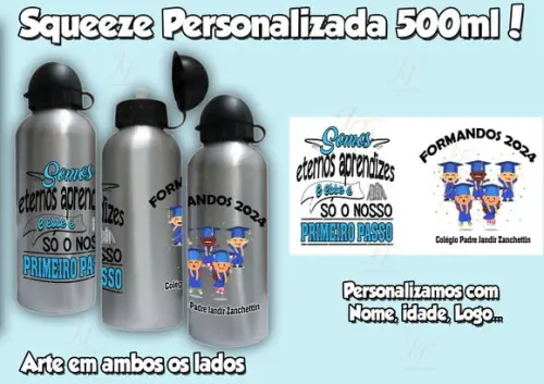 Squeeze Alumínio 500 ml Personalizada Formatura Formandos
