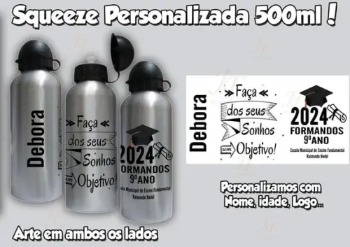 Squeeze Alumínio 500 ml Personalizada Formatura Formandos