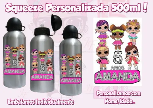 Squeeze Garrafinha 500 ml Personalizada Boneca Lol Surprise