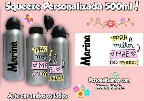 Squeeze Garrafinha 500 ml Personalizada Dia das Mães