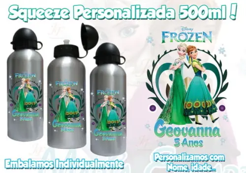 Squeeze Garrafinha Alumínio 500 ml Frozen Personalizado