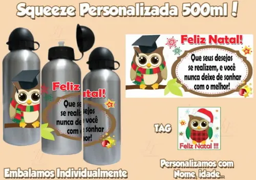 Squeeze Garrafinha Alumínio 500 ml Personalizada Ano Novo
