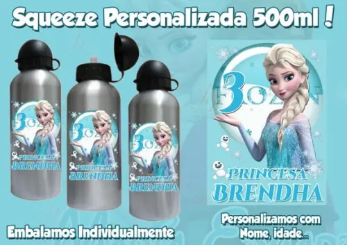 Squeeze Garrafinha Alumínio 500 ml Personalizada Frozen