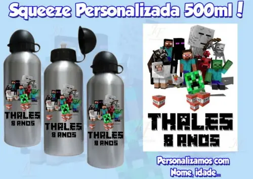 Squeeze Garrafinha Alumínio 500 ml Personalizada Minecraft