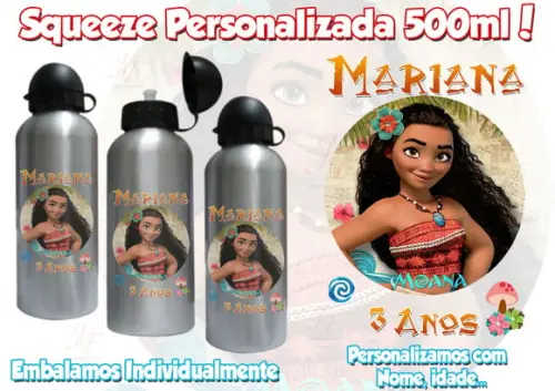 Squeeze Garrafinha Alumínio 500 ml Personalizada Moana