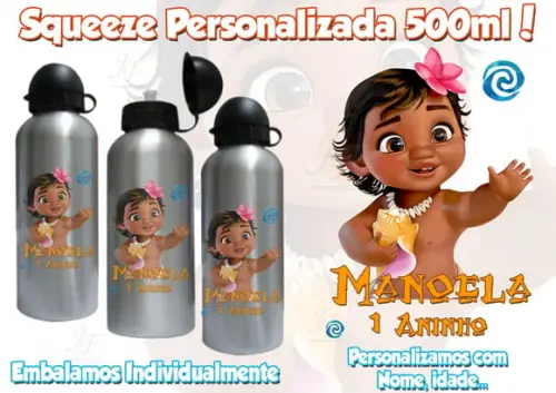 Squeeze Garrafinha Alumínio 500 ml Personalizada Moana