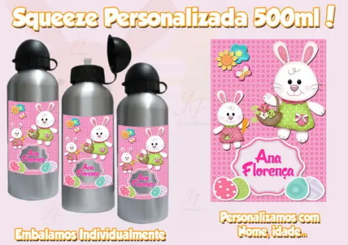 Squeeze Garrafinha Alumínio 500 ml Personalizada Páscoa