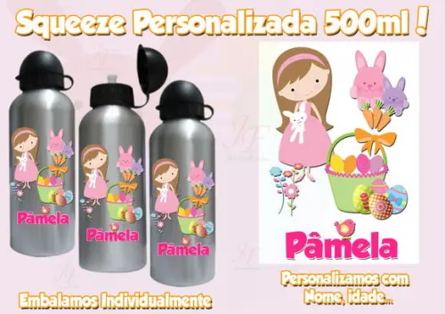 Squeeze Garrafinha Alumínio 500 ml Personalizada Páscoa