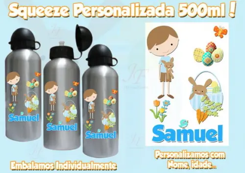 Squeeze Garrafinha Alumínio 500 ml Personalizada Páscoa