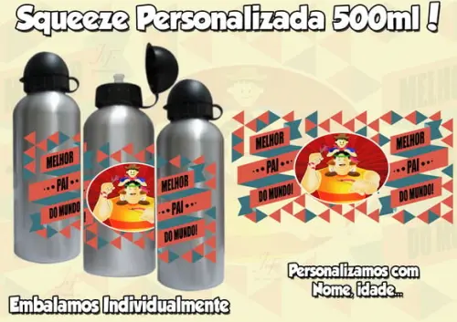 Squeeze Garrafinha Alumínio 500ml Personalizada Dia dos Pais